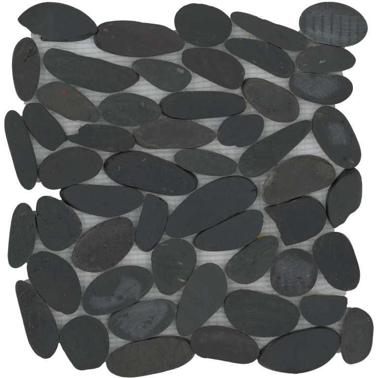 RIVERA PEBBLES - 12X12, BLACK FLAT, HONED